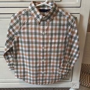 Janie and Jack Tan & Olive Plaid Button-Down Shirt